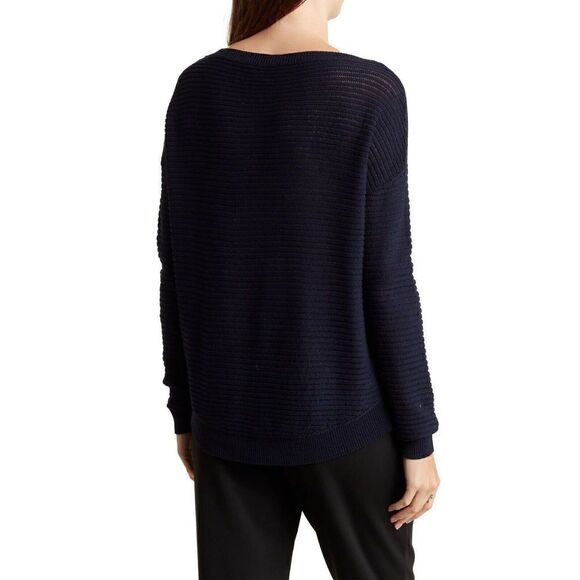 Theory Sweater NWT Women's‎ Navy Ribbed Oversize Cotton Knit Crewneck Pullover - Picture 2 of 13